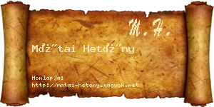 Mátai Hetény névjegykártya